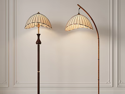 Elegant Floor Lamps With Dome Shaped Shades And Warm Lighting In Interior Design 3d model