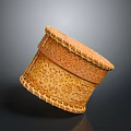 Intricate Animal Patterned Brown Woven Basket Tilted On Dark Background 3d model