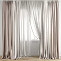Elegant Light Beige Curtains With Sheer White Panels For Window Decoration 3d model