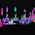 Vibrant Art Installation With Colorful Crystal Clusters On Black Background
