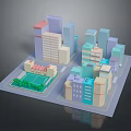 Cartoon Cityscape 3D Model With Colorful Buildings And Green Park Area