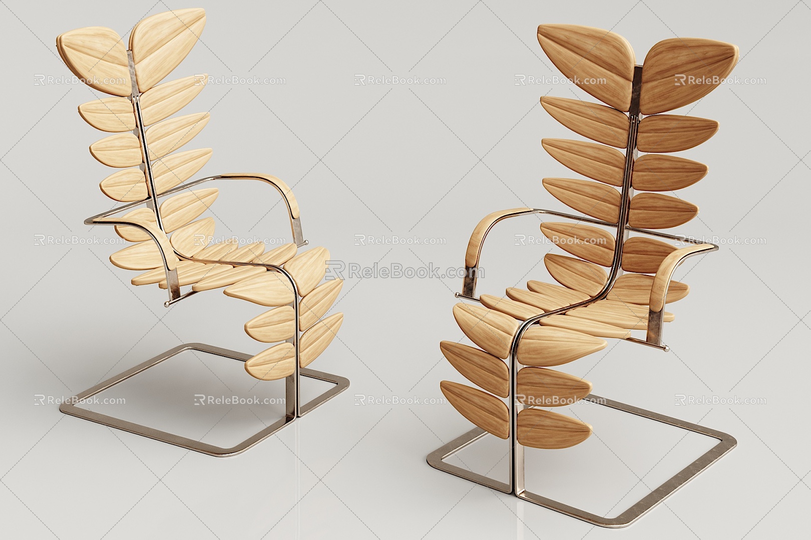 Modern Single Chair Solid Wood Leaf Chair 3d model