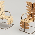 Modern Single Chair Solid Wood Leaf Chair 3d model