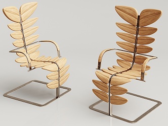 Modern Single Chair Solid Wood Leaf Chair 3d model