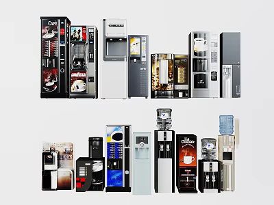 Different Types of Daily Use Vending Machines Including Coffee and Water Dispensers 3d model