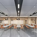 School Cafeteria Interior With Tables Chairs Food Display Counters And Ceiling Lighting 3d model