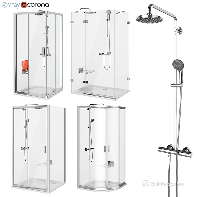Shower Sauna Modern Bathroom Design With Transparent Glass Enclosures And Chrome Shower Systems 3d model 