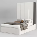 Modern Bed Design With Panel Headboard Storage Drawers And Pillows 3d model