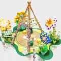 Spring Flower Themed Activity Scene With Decorative Arch Swing And Stage 3d model