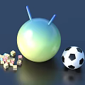 Scene With Green Sphere Blue Sticks Number Blocks And Soccer Ball