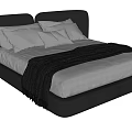 Modern Double Bed With Black Headboard White Sheets And Gray Blanket 3d model