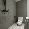 Modern Bathroom Interior With Washing Machine Marble Countertop Storage Shelves And Toiletries