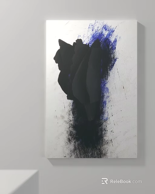 Abstract Black and Blue Art Painting With Bold Brush Strokes on White Canvas 3d model 