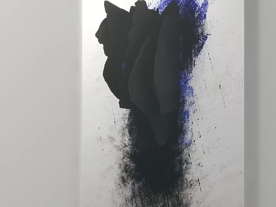 Abstract Black and Blue Art Painting With Bold Brush Strokes on White Canvas 3d model