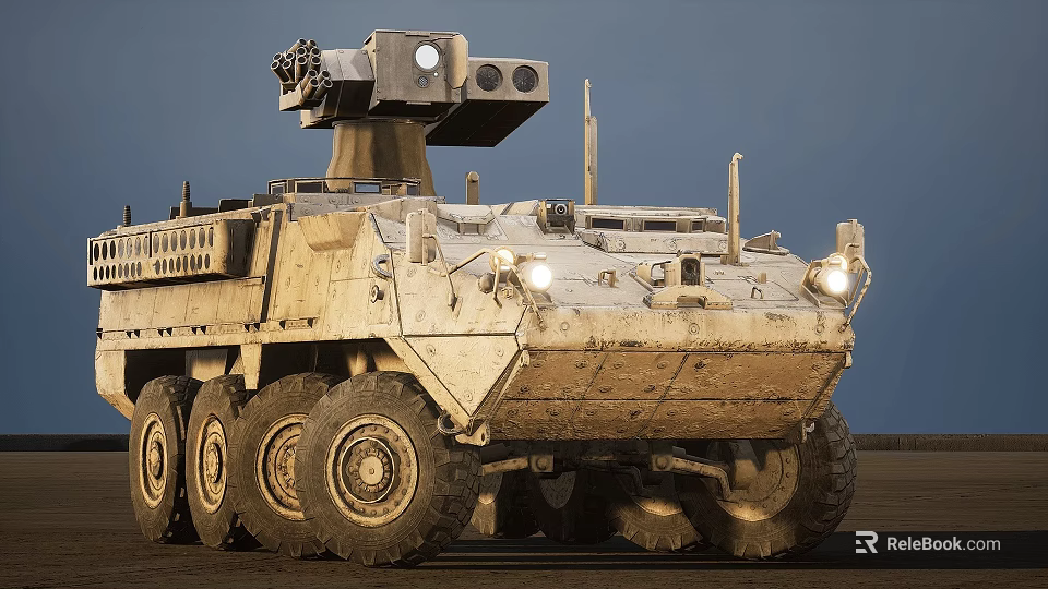 Heavy Armored Functional Military Vehicle With Six Wheels Roof Weapon System And Off Road Design 3d model 