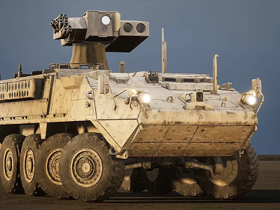 Heavy Armored Functional Military Vehicle With Six Wheels Roof Weapon System And Off Road Design 3d model