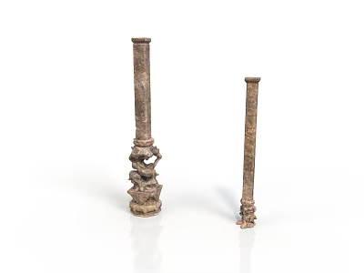 Ancient Carved Bronze Pillars With Intricate Decorative Patterns On White Background 3d model