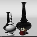 Decorative Ornament Set With Black Vases White Container And Red Plant Pot