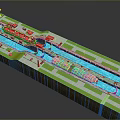 Canal Lock System With Ships Passing Through Lock Gates And Water Channels