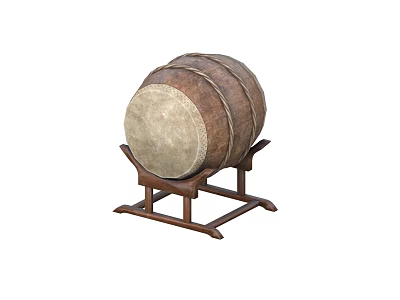 Traditional Percussion Drum With Leather Head And Wooden Stand Frame 3d model