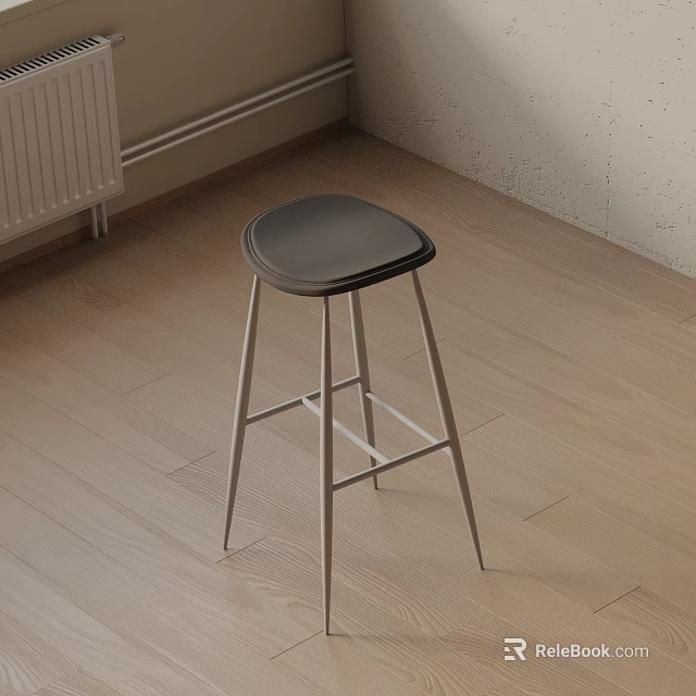 Modern Bar Stool With Black Seat And Metal Legs On Wooden Floor 3d model 