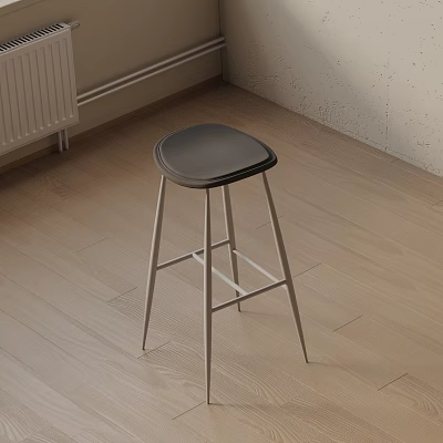 Modern Bar Stool With Black Seat And Metal Legs On Wooden Floor 3d model