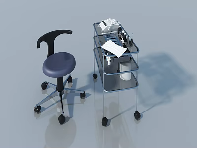 Modern Swing Door With Metal Rolling Cart And Ergonomic Chair Design 3d model