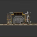 Industrial Machinery Structure With Yellow Frame Platforms And Mechanical Components