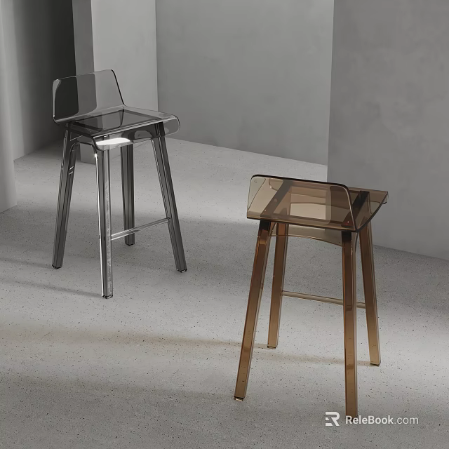 Transparent Acrylic Bar Stools With Silver And Gold Metal Legs Modern Design 3d model 