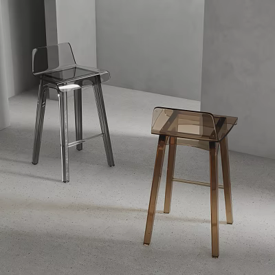 Transparent Acrylic Bar Stools With Silver And Gold Metal Legs Modern Design 3d model