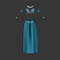 Elegant Turquoise Halter Top And Long Skirt With Square Decorative Pieces Fashion Outfit