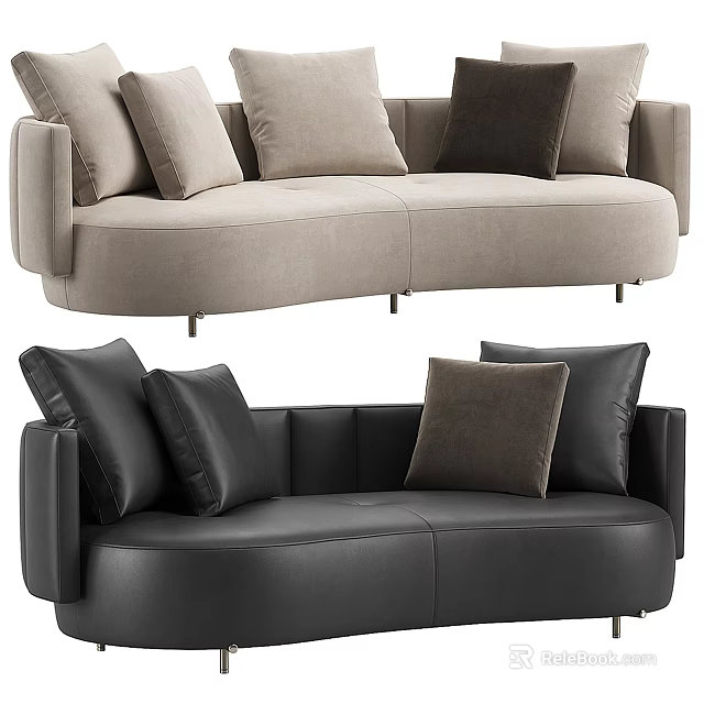 Modern Beige and Black Sectional Sofa With Various Colored Cushions 3d model 