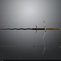 Detailed Medieval Sword Featuring Wavy Blade Wooden Hilt And Metal Crossguard