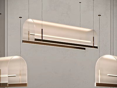 Modern Long Rectangular Pendant Lights With Transparent Glass Shade And Metal Frame For Interior Lighting 3d model