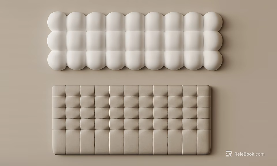 White Rounded And Beige Tufted Upholstered Backrest Panels For Interior Design 3d model 