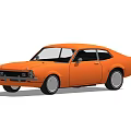 Orange Classic Two Door Coupe With Vintage Design And Black Windows And Silver Wheels