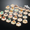 Cartoon Scene Displaying Miniature Houses In Various Styles And Toy Train