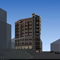 Multi Story Commercial Complex Featuring Red Beige Facade Glass Windows And Classical Columns 3d model
