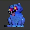 Cartoon Style Glowing Blue Tiger Toy With Sticking Out Tongue And Red Eyes