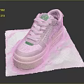 White and Green Platform Shoes With Perforated Upper Beige Sole And Logo On Tongue