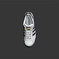 Classic White Sneakers With Black Stripes Gold Logo And Casual Design
