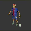 Soccer Football Player Game Character With Blue Red Striped Jersey Number 8 And Soccer Ball