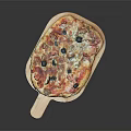 Delicious Pizza on Wooden Tray with Tomato Sauce Olives and Melted Cheese