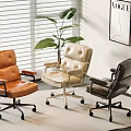 Brown Beige Black Leather Leisure Chairs With Wheels Armrests Indoor Plants Roller Blinds VOGUE Poster