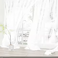Large Floor to Ceiling Windows with White Sheer Curtains Wooden Floor Green Plant and Book