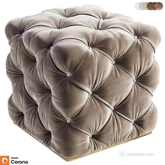Elegant Light Brown Velvet Tufted Sofa Stool With Decorative Button Details 3d model 