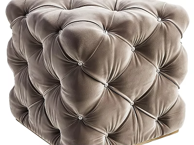 Elegant Light Brown Velvet Tufted Sofa Stool With Decorative Button Details 3d model