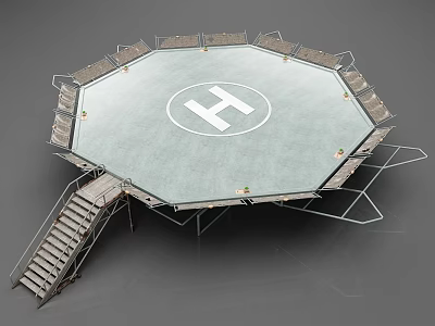 Octagonal Public Facility Platform With Central H Logo Surrounding Seats And Staircase 3d model