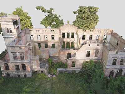 Abandoned Building With Ruined Walls Overgrown Vegetation And Architectural Details 3d model