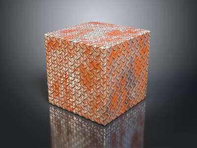 Reddish Brown Silver Textured Rusted Metallic Cube With Diamond Pattern On Dark Surface 3d model